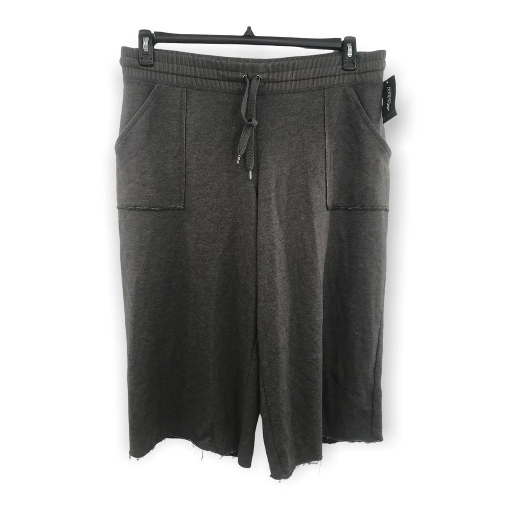 ^ Ideology Womens NWT Large Grey Cropped Wide Leg Pants Pockets Drawstring